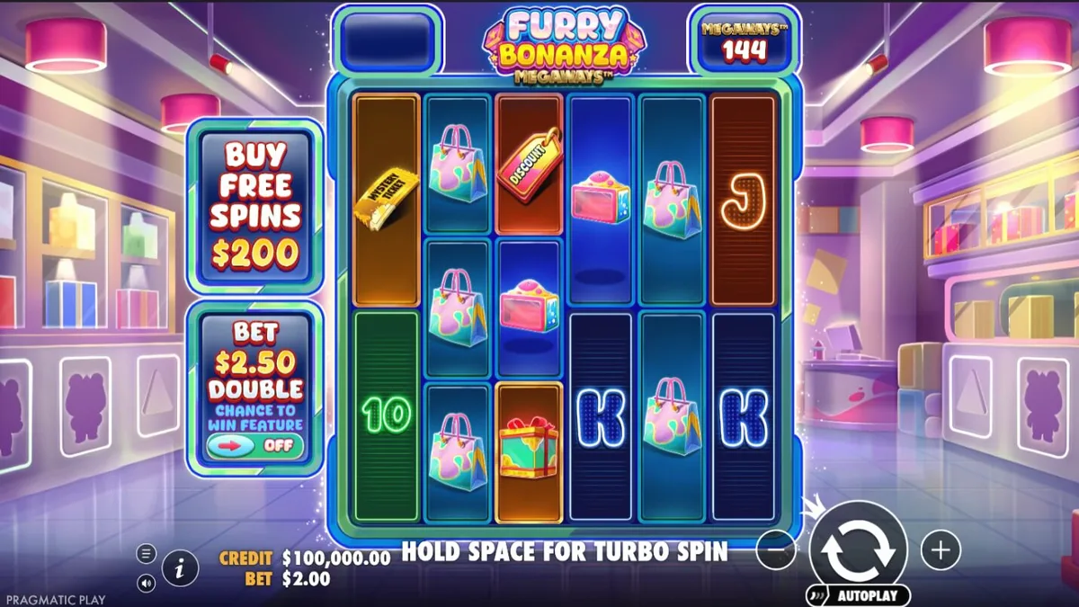 Tampilan visual slot Furry Bonanza Megaways dengan karakter beruang lucu